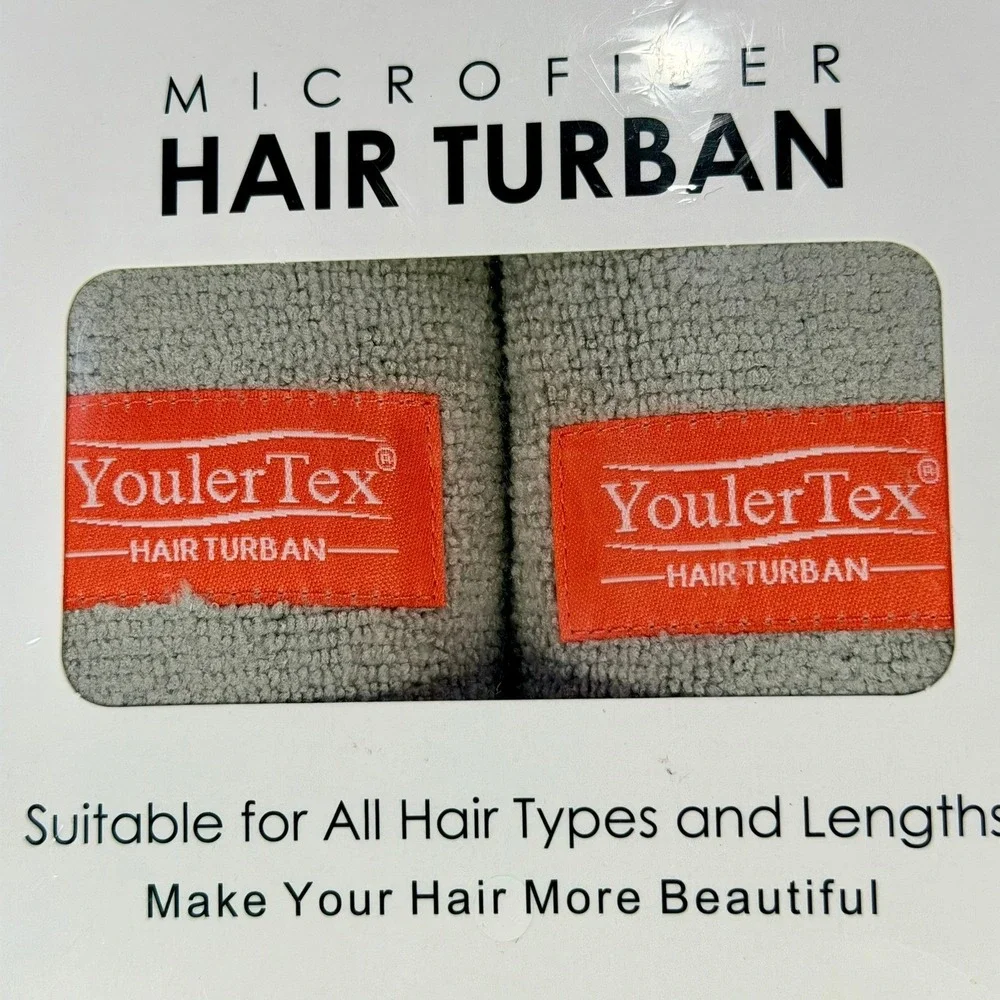 YoulerTex Microfiber Hair Turban Women 2 Pack‎ Gray Ultra Absorbent Quick Dry